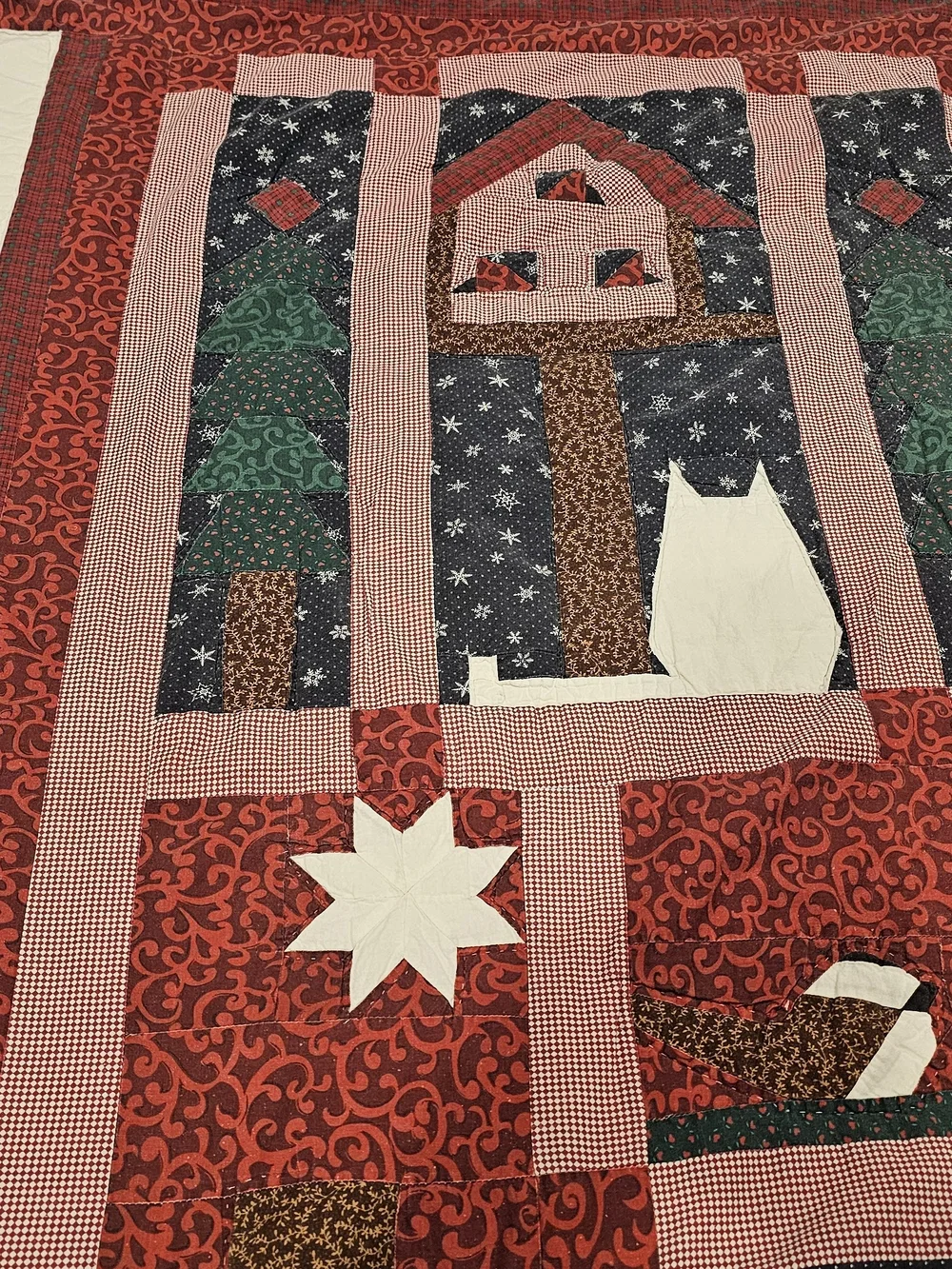 Holiday Patchwork Quilt - Red, Green & Navy Winter Design
